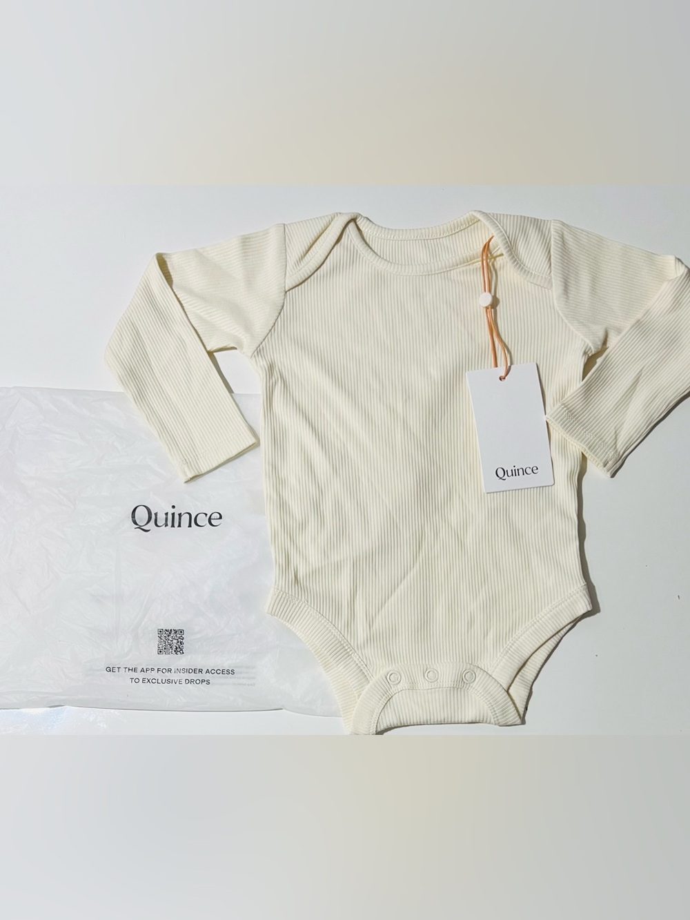 Quince Softest Rib Long Sleeve Bodysuit in Ivory - 6/9 months